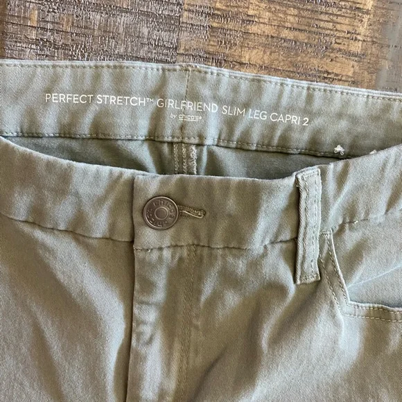 👖 Women’s Chicos Brand perfect stretch girlfriend Capri size 2 (large 12) khaki - Picture 2 of 6
